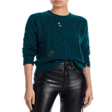 Aqua Cashmere Distressed Cable Crewneck Cashmere Sweater Green Size L