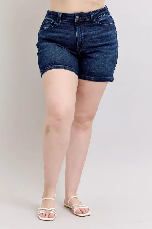 Judy Blue Full Size High Waist Back Flap Pocket Denim Shorts | Includes Plus Size