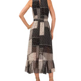 1.state Women's Sleeveless Printed Belted High-Low Dress Black
