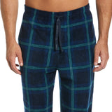 Perry Ellis Portfolio Men's Windowpane Plaid Textured Fleece Pajama Pants Blue Size X-Large