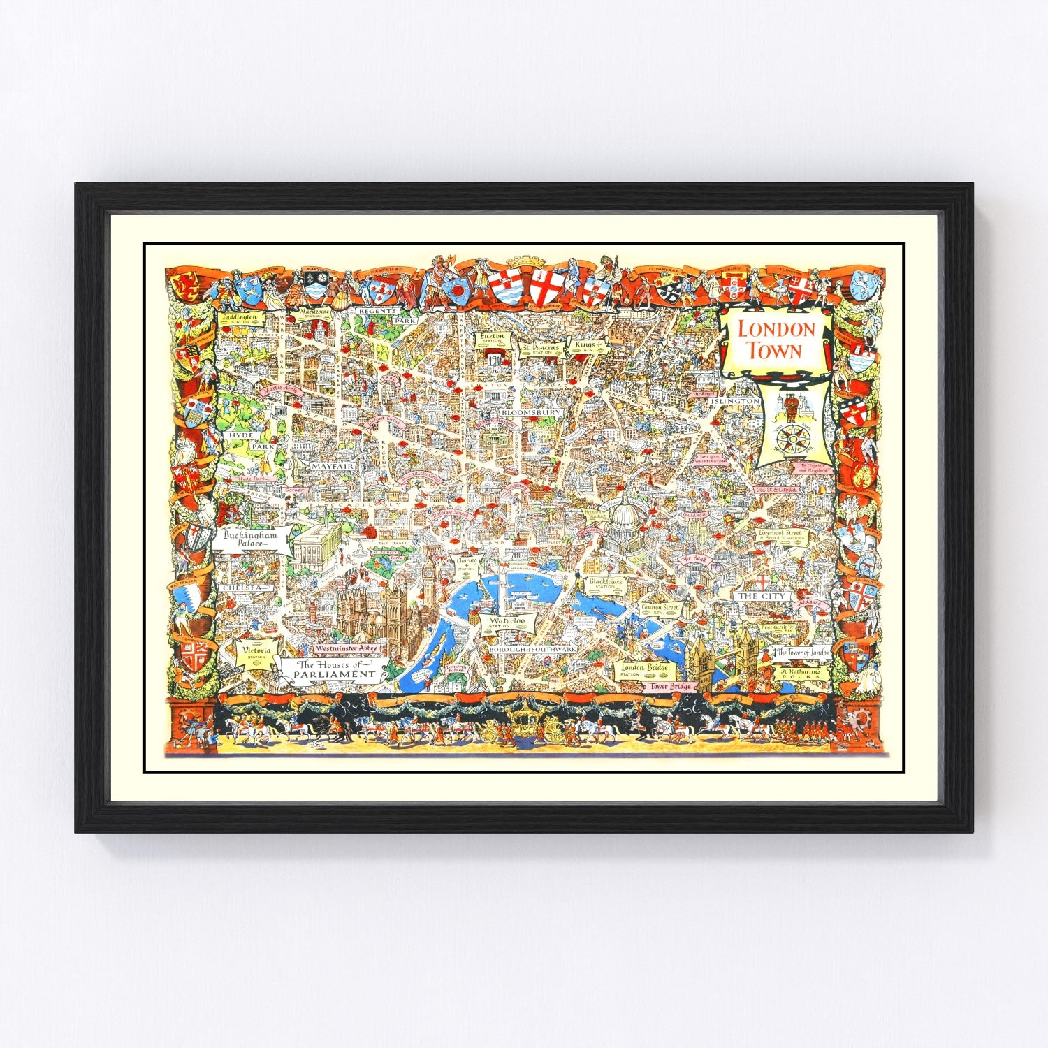 Vintage Map Of London, England 1948
