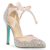 Betsey Johnson Iris Embellished Ankle Tie Pump in Champagne , Size 9.5 Yellow