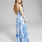 BCX Junior's Printed Mesh Gown Blue Size 9