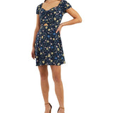 BCX Women's Floral Print Cutout Fit & Flare Dress Blue Size X-Large