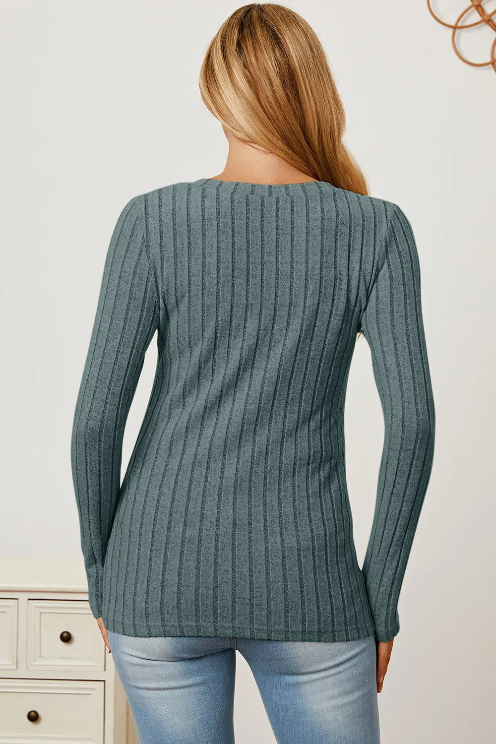 Basic Bae Full Size Ribbed V-neck Long Sleeve Knit Top | Includes Plus Size