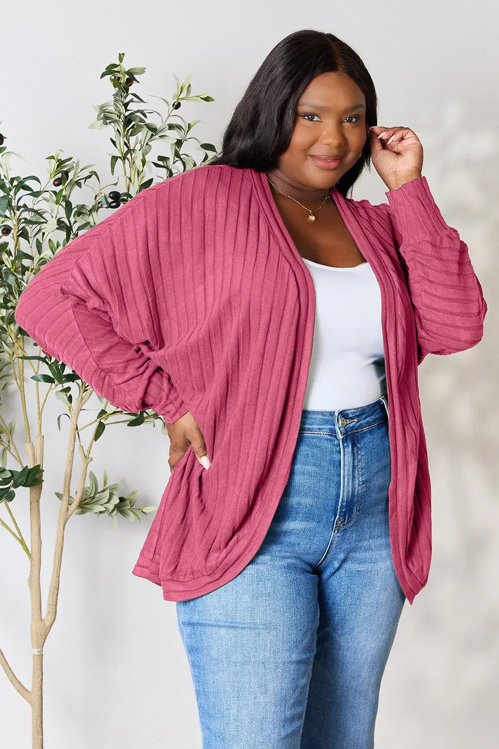 Basic Bae Full Size Ribbed Cocoon Cardigan | Includes Plus Size