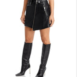 Avec Les Filles Faux Leather Envelope Front Biker Skirt Black Size M