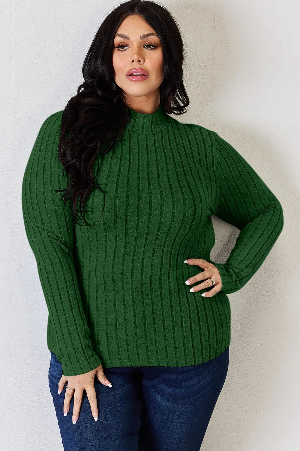 Basic Bae Full Size Ribbed Mock Neck Long Sleeve Knit Top | Includes Plus Size