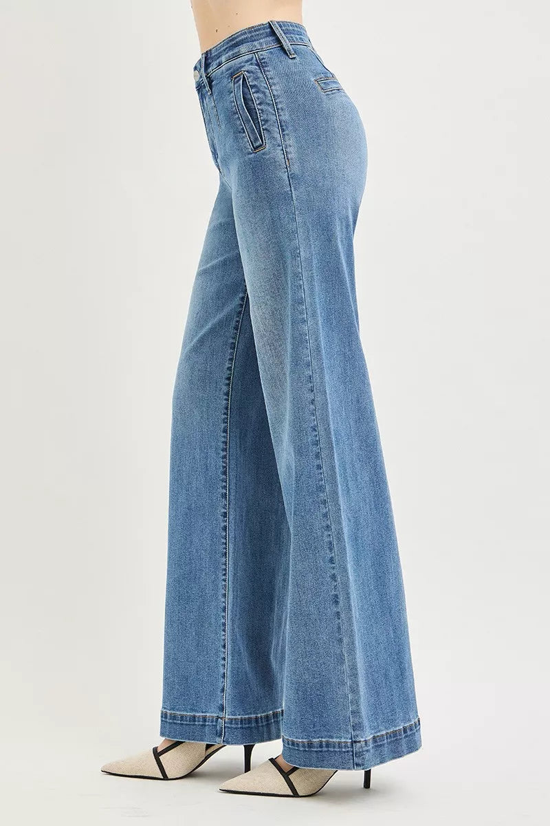 Risen Tummy Control Elastic Band High Rise Wide Jeans