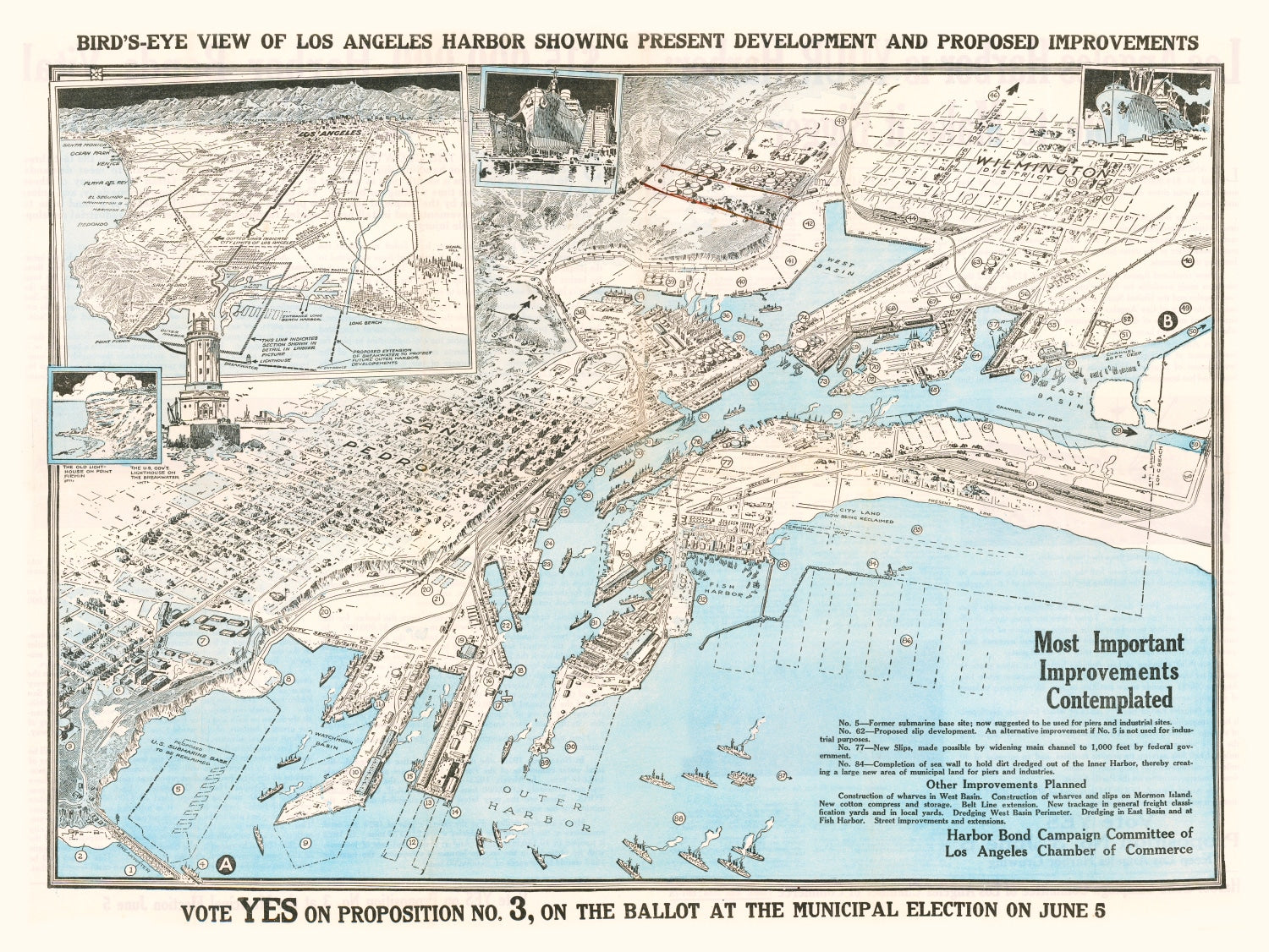 Vintage Map Of Los Angeles Harbor, California 1923