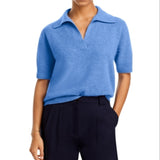 C by Bloomingdale's Cashmere Short Sleeve Polo Sweater Blue Size L