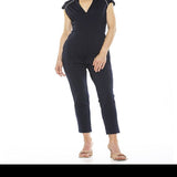 ALEXIA ADMOR Women's Large Blue Niamah Military Neck Jumpsuit