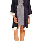 Angel Maternity Nursing Dress, Robe & Baby Blanket Set in Navy Stripes , Size X-Small Blue