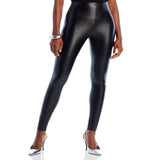Women's Jet Black High-Waist Faux-Leather Leggings Size M
