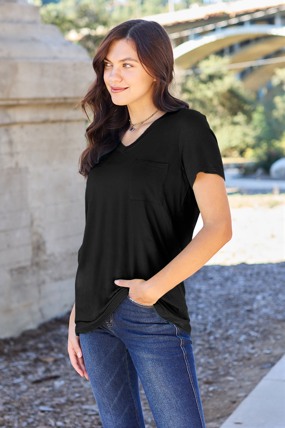 Basic Bae Bamboo Full Size  V-neck Short Sleeve T-shirt | Includes Plus Size
