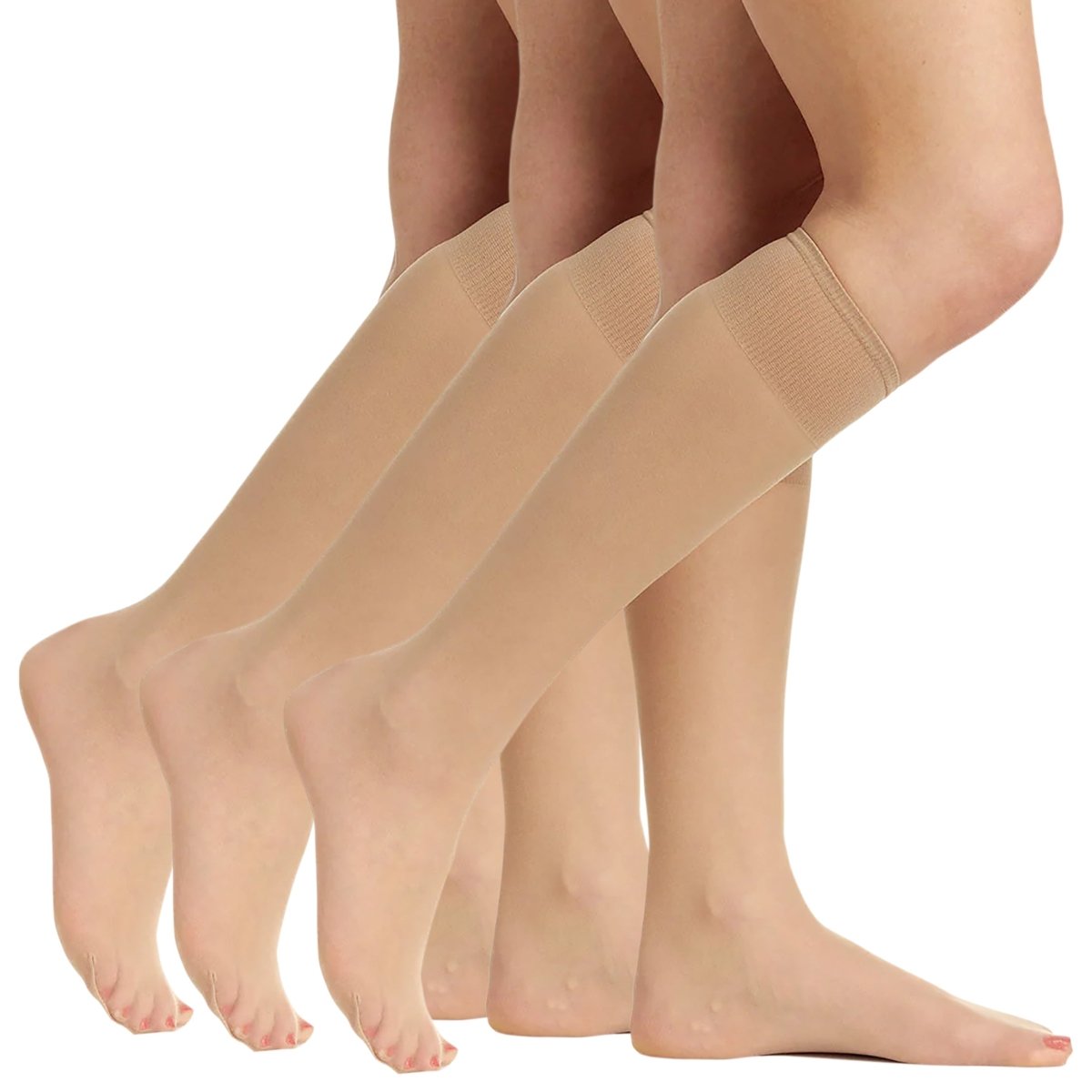 3 Pair Pack All Day Sheer Knee High With Sandalfoot Toe