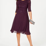 Alex Evenings Women's Sequined Lace Contrast Dress in Black Size Medium