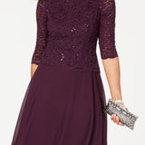 Alex Evenings Women's Sequined Lace Contrast Dress in Black Size Medium