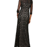 Alex Evenings Women's Scoop Neck 3/4 Sleeve Illusion Embellished Zipper Back Embroidered Mesh Dress Black Size 8 Petite