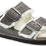 Birkenstock Arizona Genuine Shearling Slide Sandal in Iron/Natural , Size 10-10.5Us Taupe