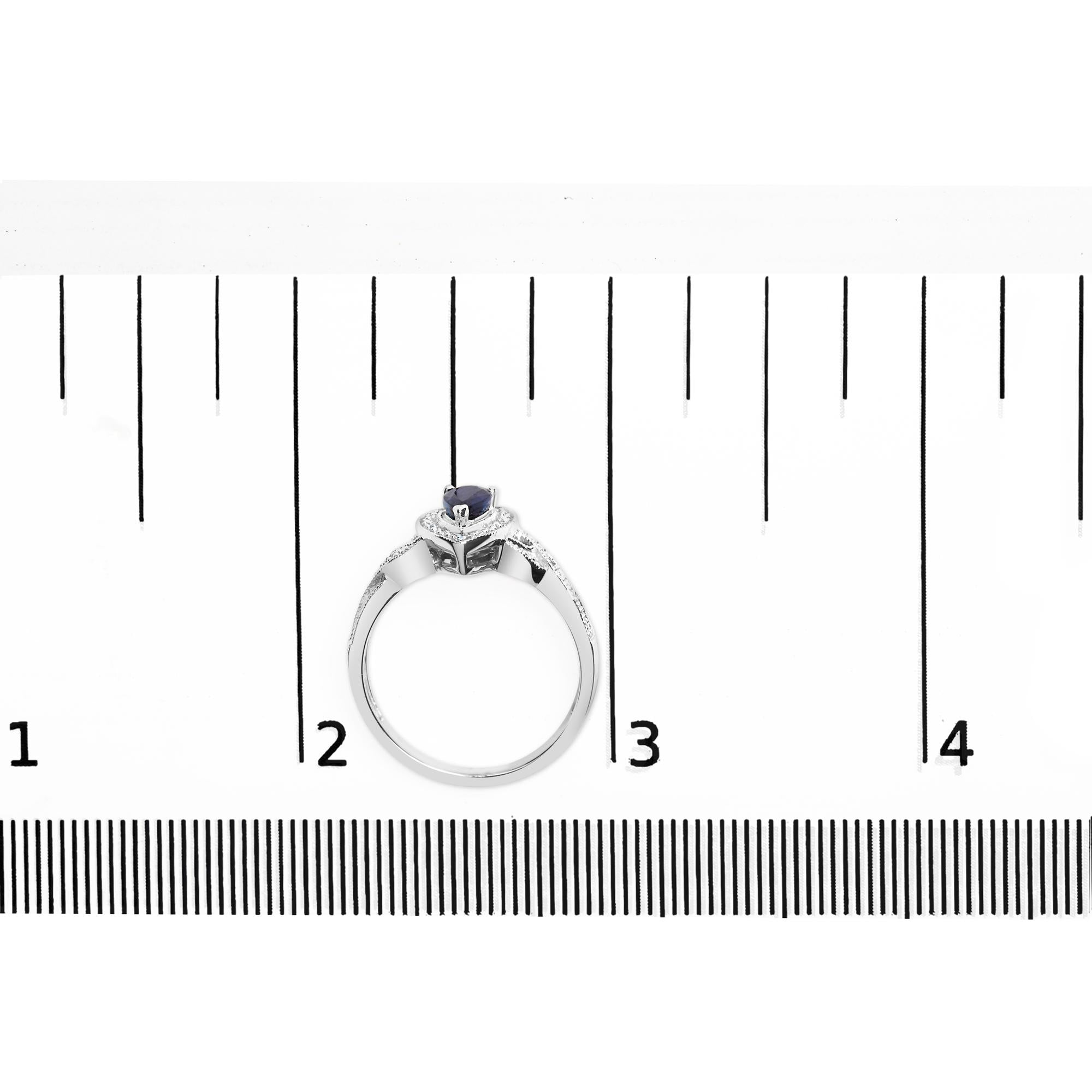 .925 Sterling Silver 6x4mm Pear Sapphire Gemstone With Diamond Accent Fashion Halo Ring (h-i Color, Si1-si2 Clarity)