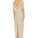 Papell Studio Women's Beaded Elbow-Sleeve Gown Beige Size 8