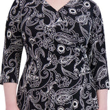 Robbie Bee Women's V Neck 3/4 Sleeve A Line Dress Black Size 2X