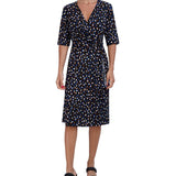 Robbie Bee Women's V Neck Short Sleeve Jersey Midi Dress Black Size Petite Small