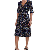 Robbie Bee Women's V Neck Short Sleeve Jersey Midi Dress Black Size Petite Small