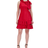 Robbie Bee Women's Bow Neck Tiered Hem Trapeze Dress Red Size 6 Petite