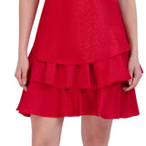 Robbie Bee Women's Bow Neck Tiered Hem Trapeze Dress Red Size 6 Petite