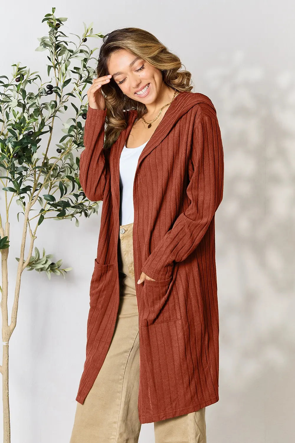 Basic Bae Full Size Hooded Sweater Cardigan | Includes Plus Size