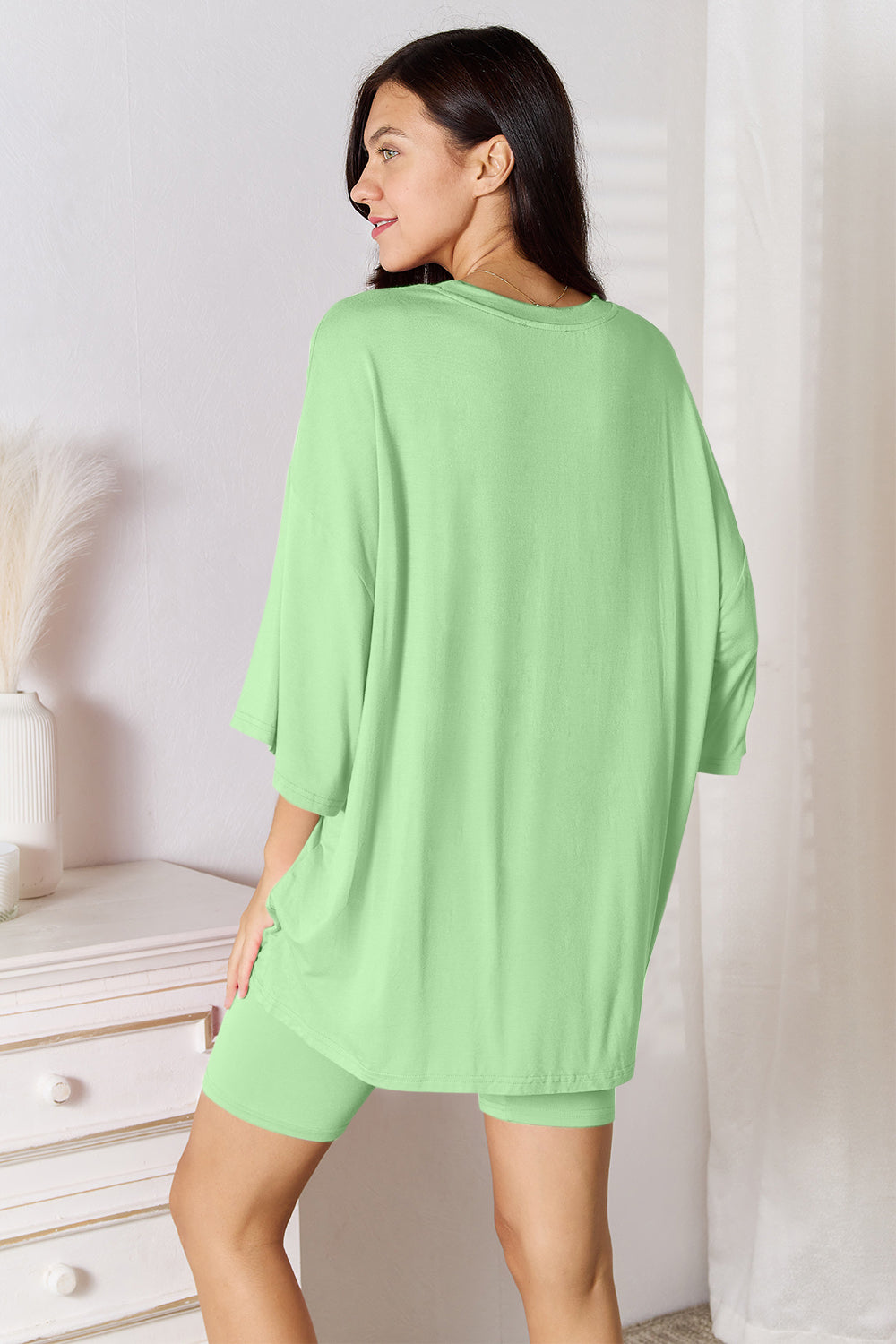 Basic Bae Full Size Soft Rayon Three-quarter Sleeve Top And Shorts Set