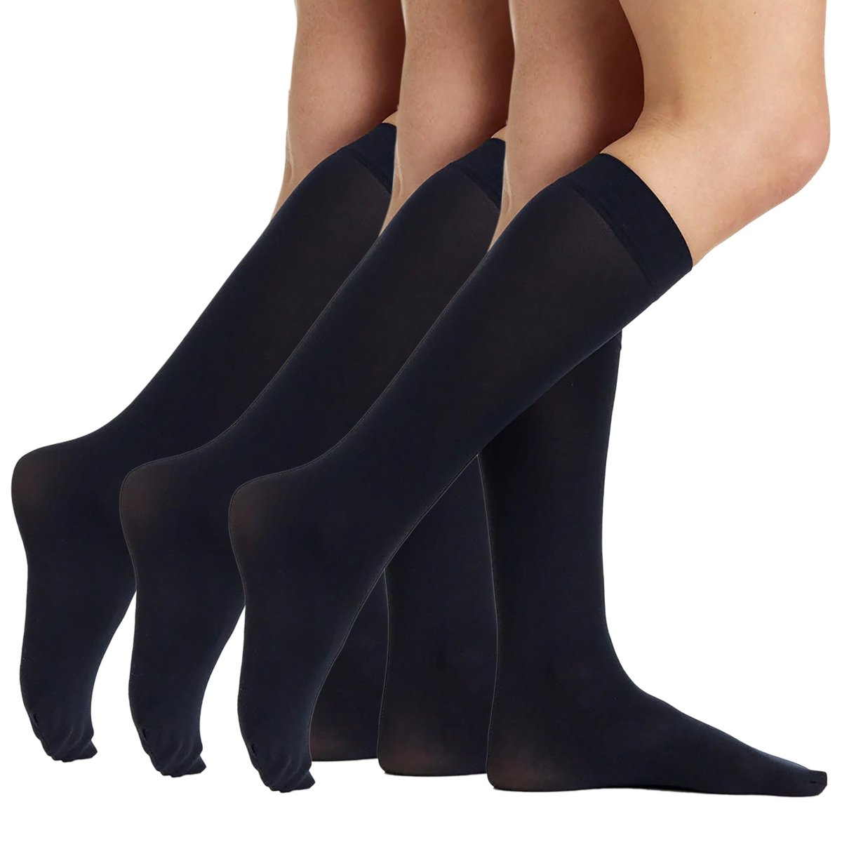 3 Pair Pack Opaque Trouser Knee High With Sandalfoot Toe