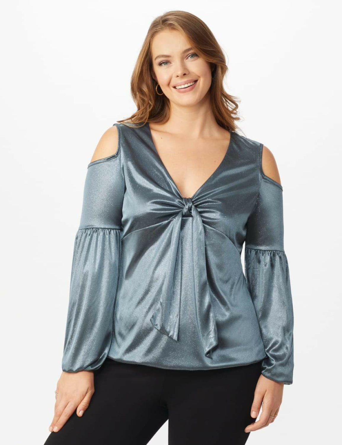 Dressbarn Womens Plus Size Roz And Ali Sparkle Knot Center Cold Shoulder Knit Top