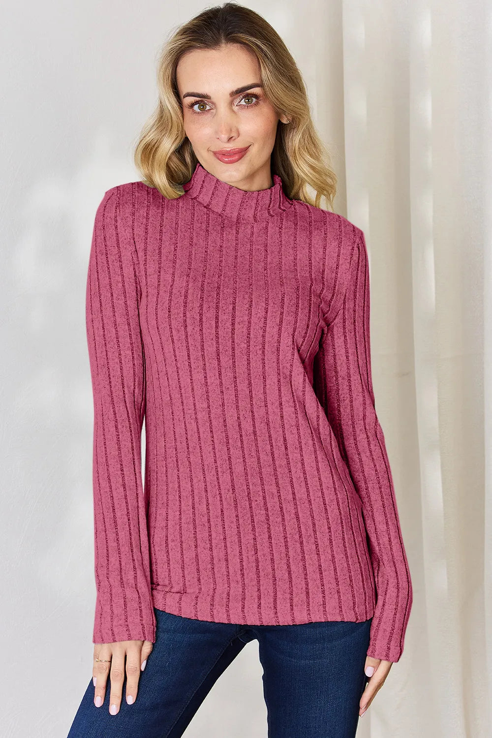Basic Bae Full Size Ribbed Mock Neck Long Sleeve Knit Top | Includes Plus Size