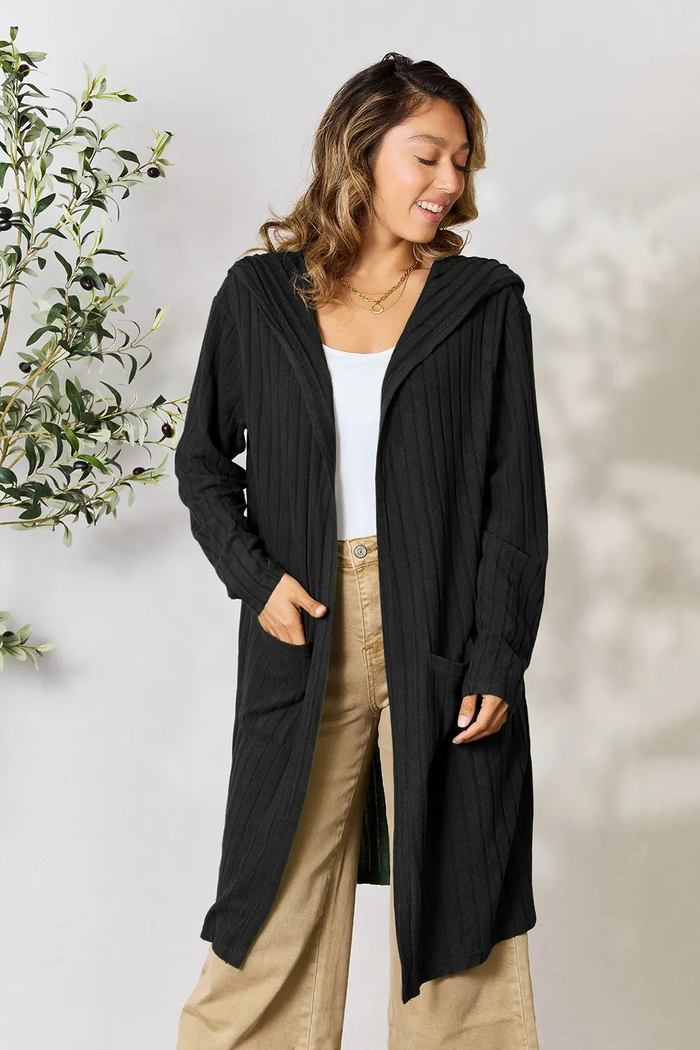 Basic Bae Full Size Hooded Sweater Cardigan | Includes Plus Size