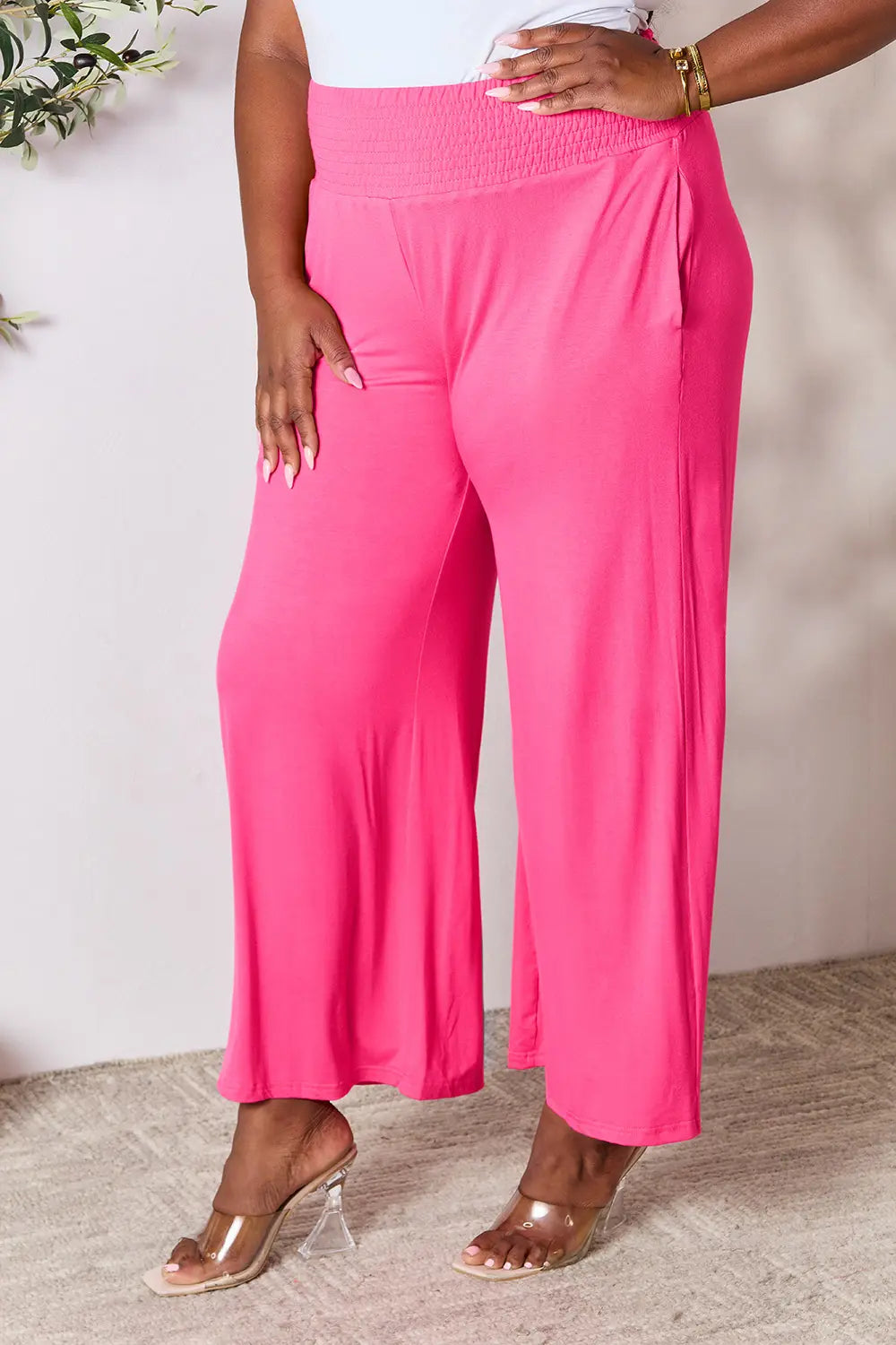 Basic Bae Full Size Smocked Wide Waistband Wide Leg Pants | Includes Plus Size