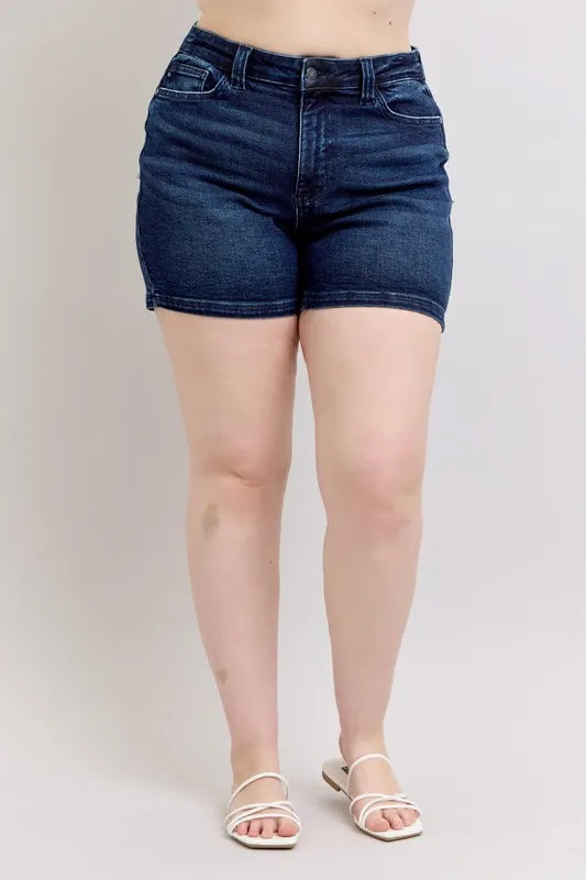 Judy Blue Full Size High Waist Back Flap Pocket Denim Shorts | Includes Plus Size