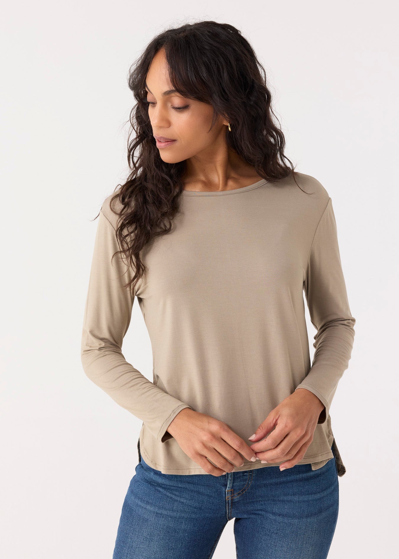 Sand Hi/lo Bamboo Long Sleeve Top