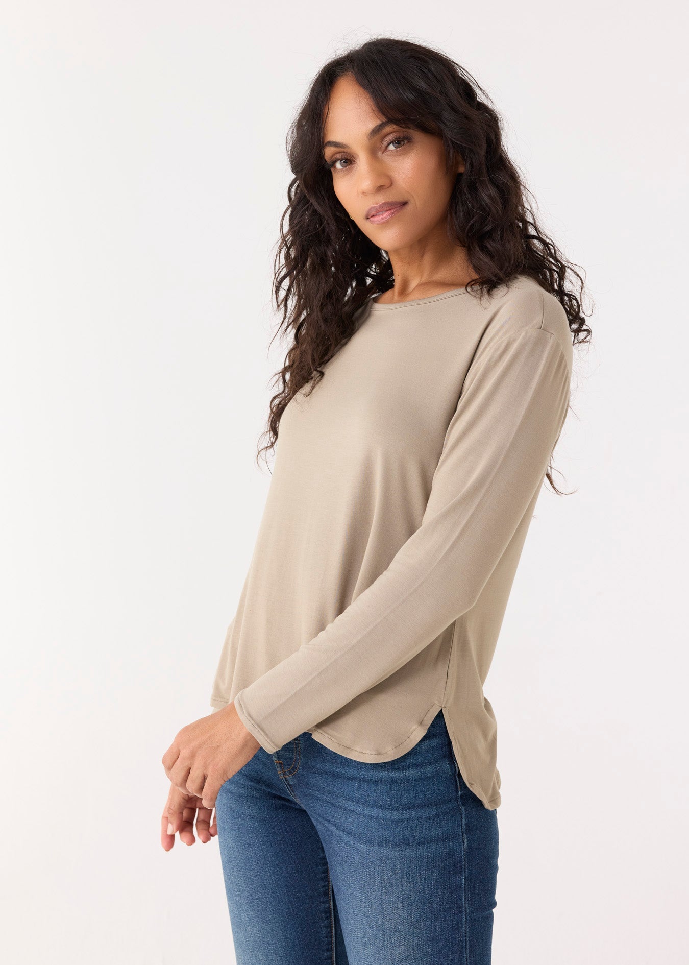 Sand Hi/lo Bamboo Long Sleeve Top