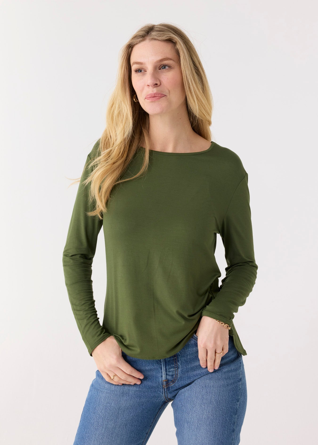 Olive Hi/lo Bamboo Long Sleeve Top