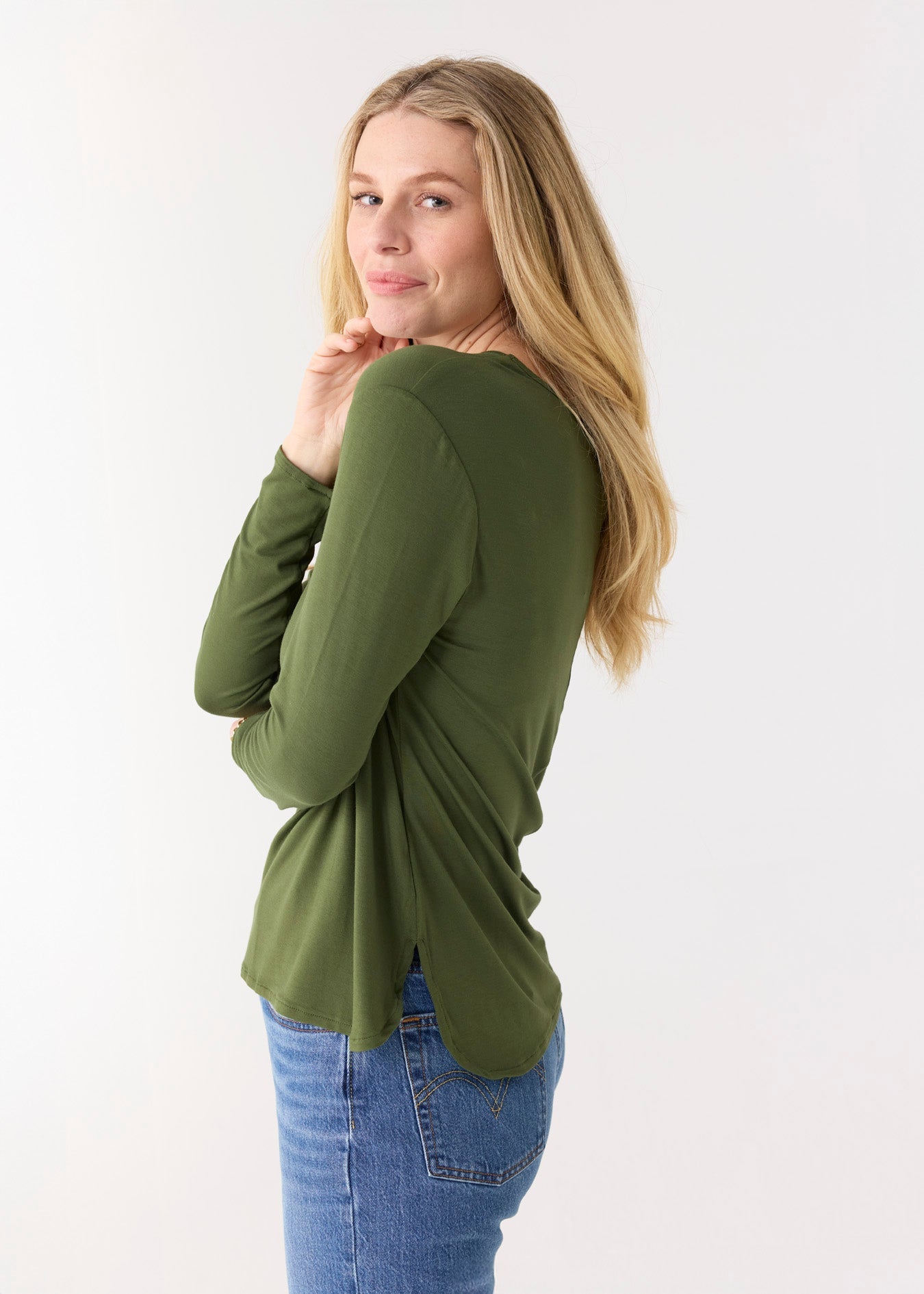 Olive Hi/lo Bamboo Long Sleeve Top