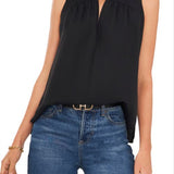 Vince Camuto Twist Neck Keyhole Sleeveless Blouse Black Size Large