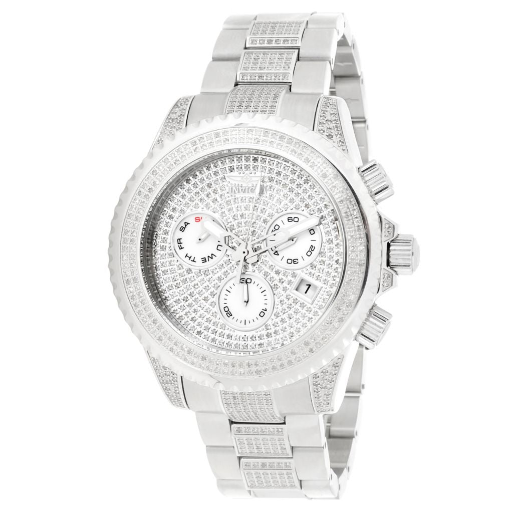 Invicta 47mm Grand Diver Quartz Chrono Diamond Pave Stainless Brac Watch