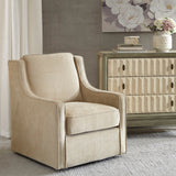 Upholstered Swivel Chair with Curved Armrest and Metal Base
