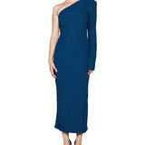 Bardot Women's One Shoulder Crinkle Sheath Dress Blue Size X-Large
