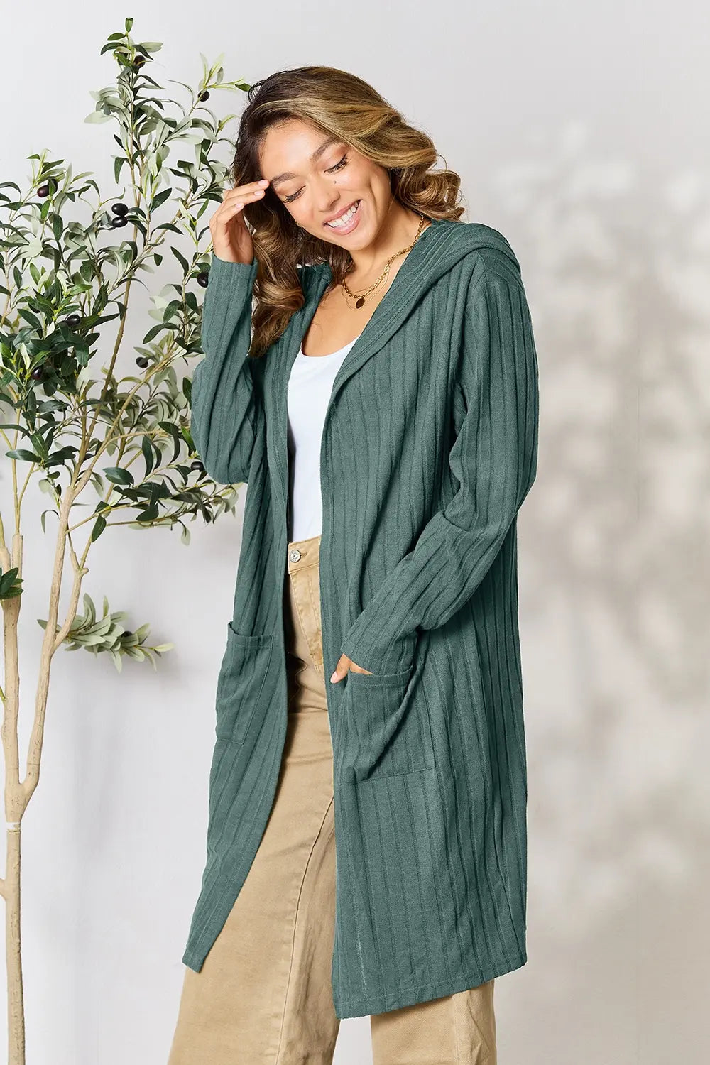 Basic Bae Full Size Hooded Sweater Cardigan | Includes Plus Size