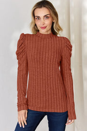 Basic Bae Full Size Ribbed Mock Neck Puff Sleeve T-shirt | Includes Plus Size