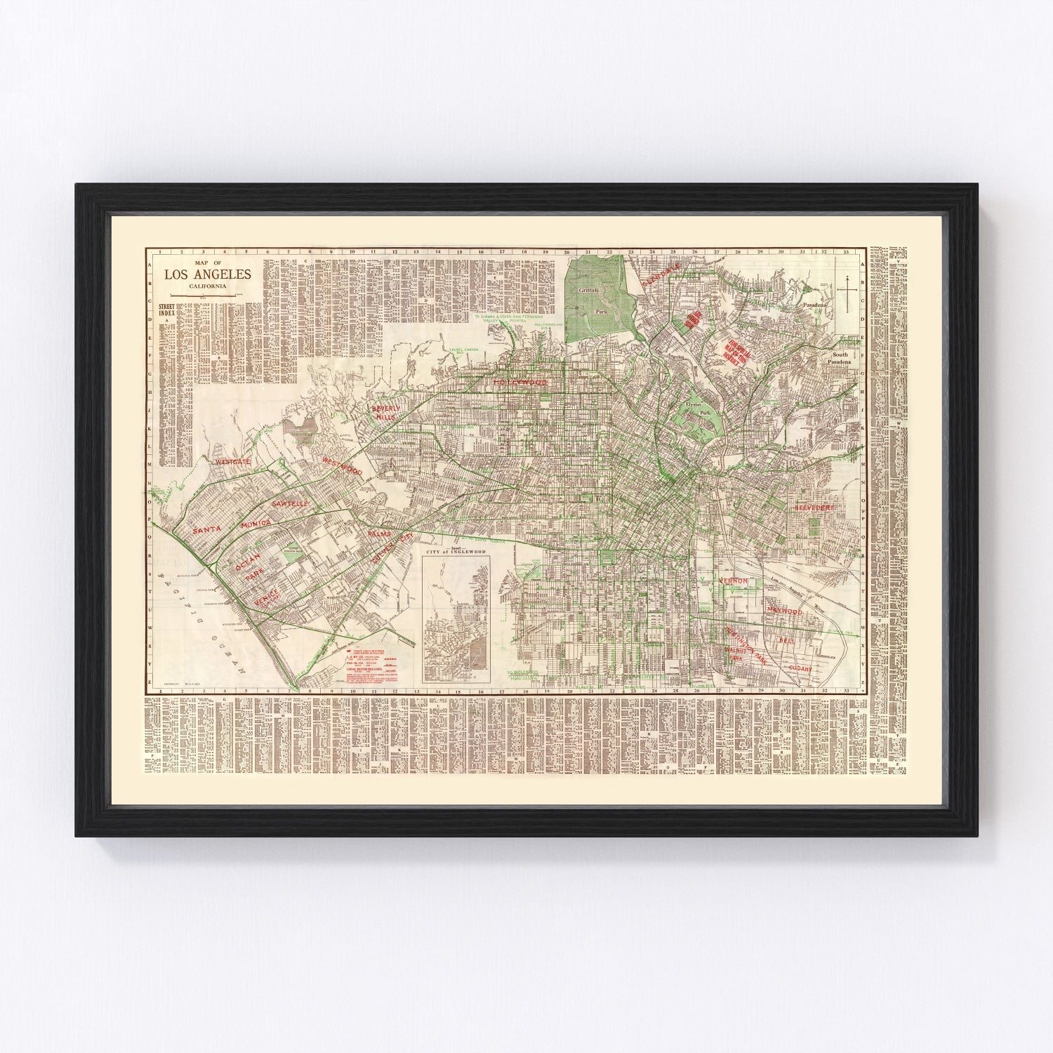 Vintage Map Of Los Angeles, California 1928